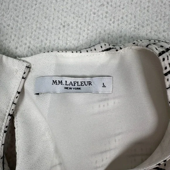 MM LaFleur Blouse Top Women Large Stripe Micro Check Minimal Black White - Picture 3 of 9